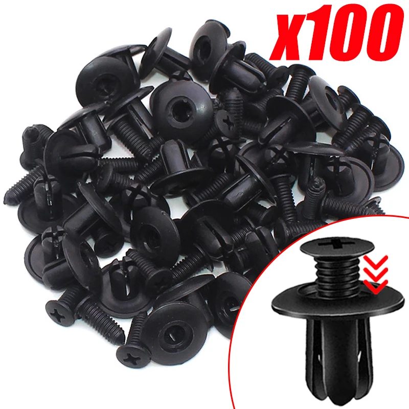 100/50/10Pcs Car 8mm Hole Plastic Rivets Fastener Clip Car Bumper Fender Auto Black Door Trim Fasteners Retainer Push Pin Clips