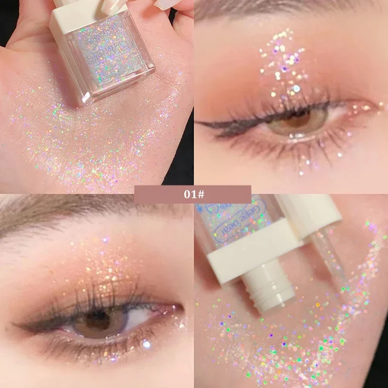 Heallor Crystal Liquid Eye Shadow Glitter Pink Blue Sequins Bright Eye Liner Pen Pearlescent Shiny Long Lasting Waterproof Eyes