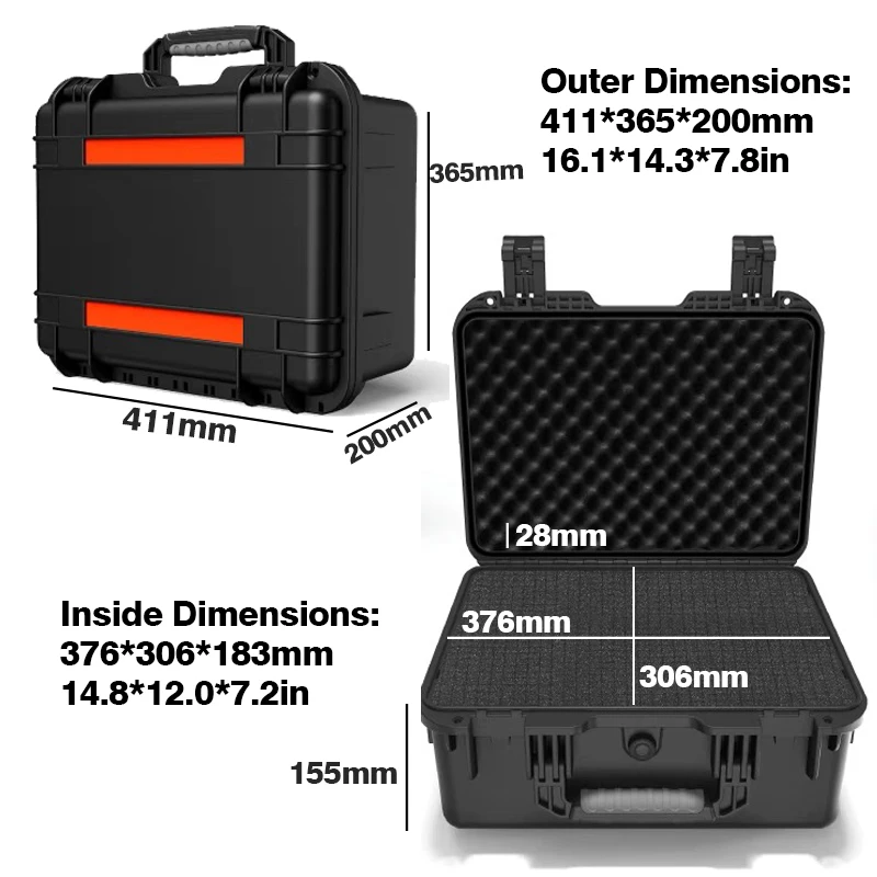 1pc Hard Carry Tool Case Bag Waterproof Hard Case Tool Box Storage Box Equipment Instrument Tool Box Hardware Portable Toolbox