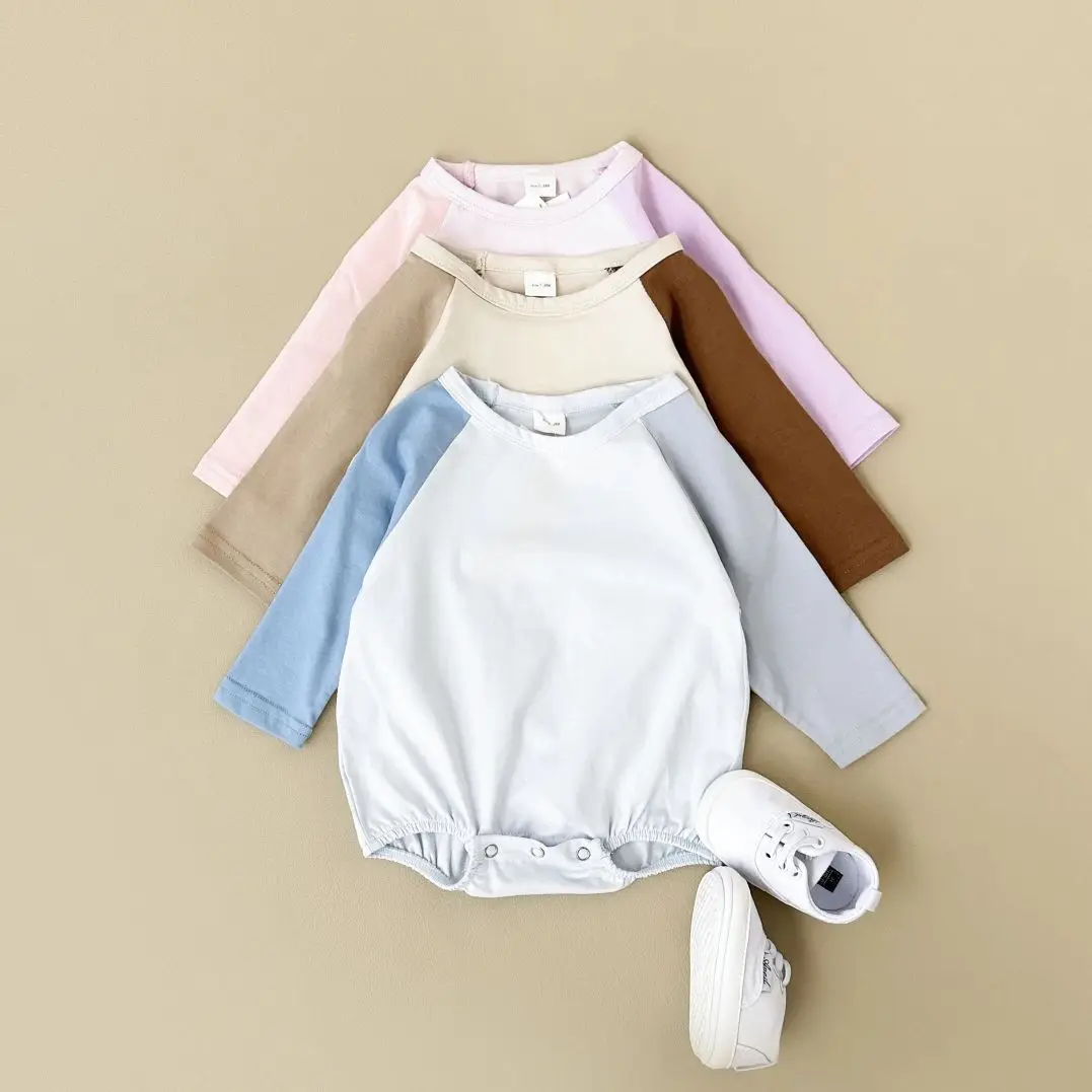 0-18M Autumn Baby Girl Clothes Newborn Bubble Romper Babies Solid Color Block Bodysuits Cotton Raglan Sleeve Romper Boys Infant