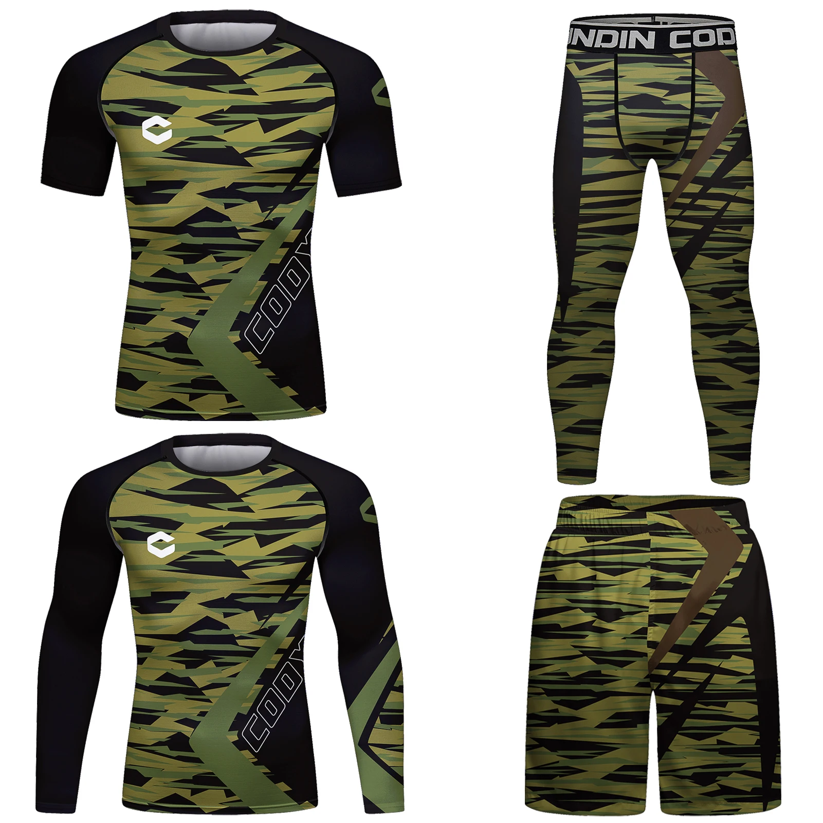 Green Camouflage Sportswear Compression Gym Running Suit Quicky dry No Gi Grappling Rashguard Bjj Rash Guard Boxing Kit Anti-uv