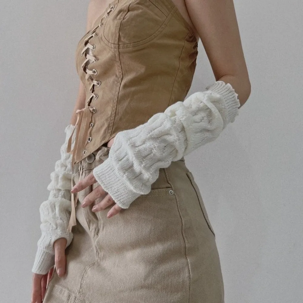 ファッションロングアームウォーマー手袋防寒ニット暖かいアームスリーブ無地指なし手袋秋冬