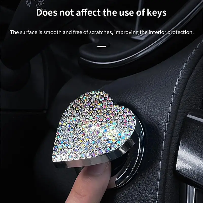 Engine Start Stop Button Cover Engine Start Stop Button Glitter Rhinestone Sticker Heart Shaped Car Decoration Vehicles Start