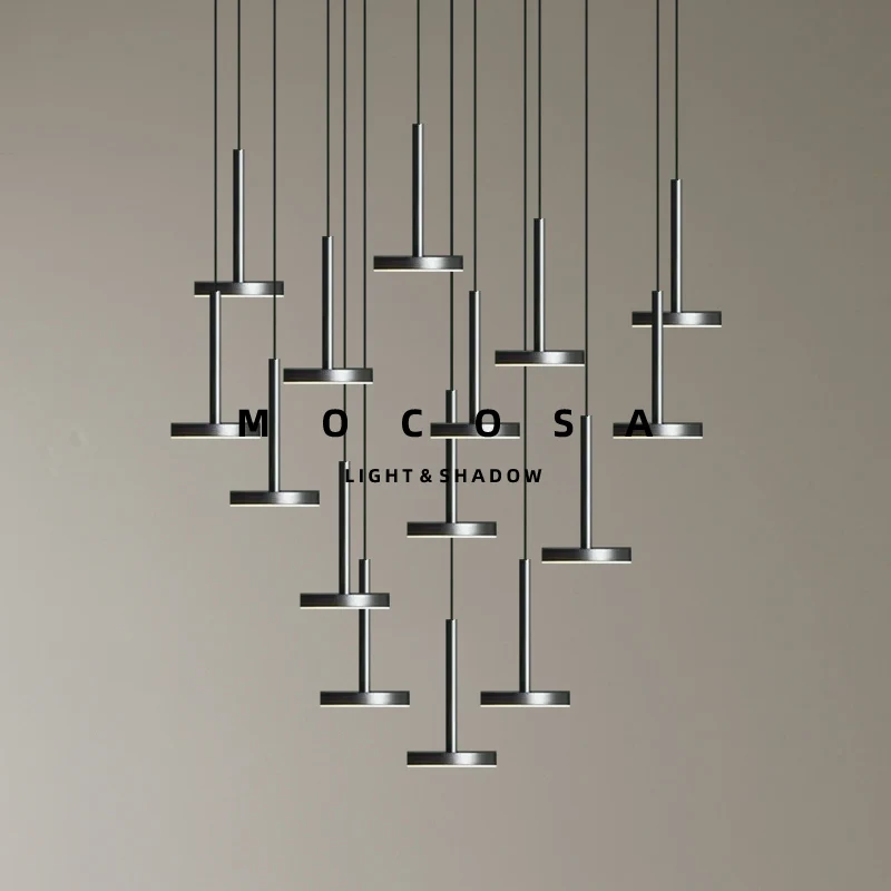 modern minimalista stairway chandelier villa duplex luzes pingente loft oco escada droplight linha longa luminaria led 01