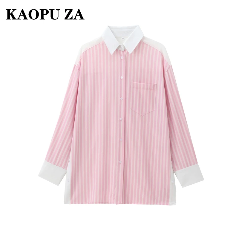 

KAOPU ZA 2024 New Autumn Women's Casual Striped Poplin Shirt Long Sleeve Blouse Versatile Patchwork Fashion Top