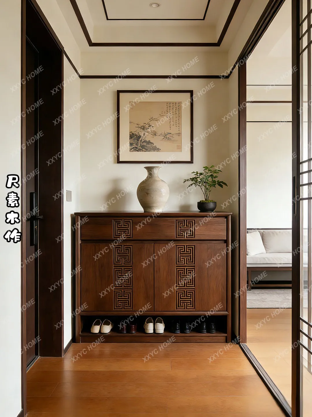 Shoe cabinet Zen entrance cabinet living room solid wood storage sideboard