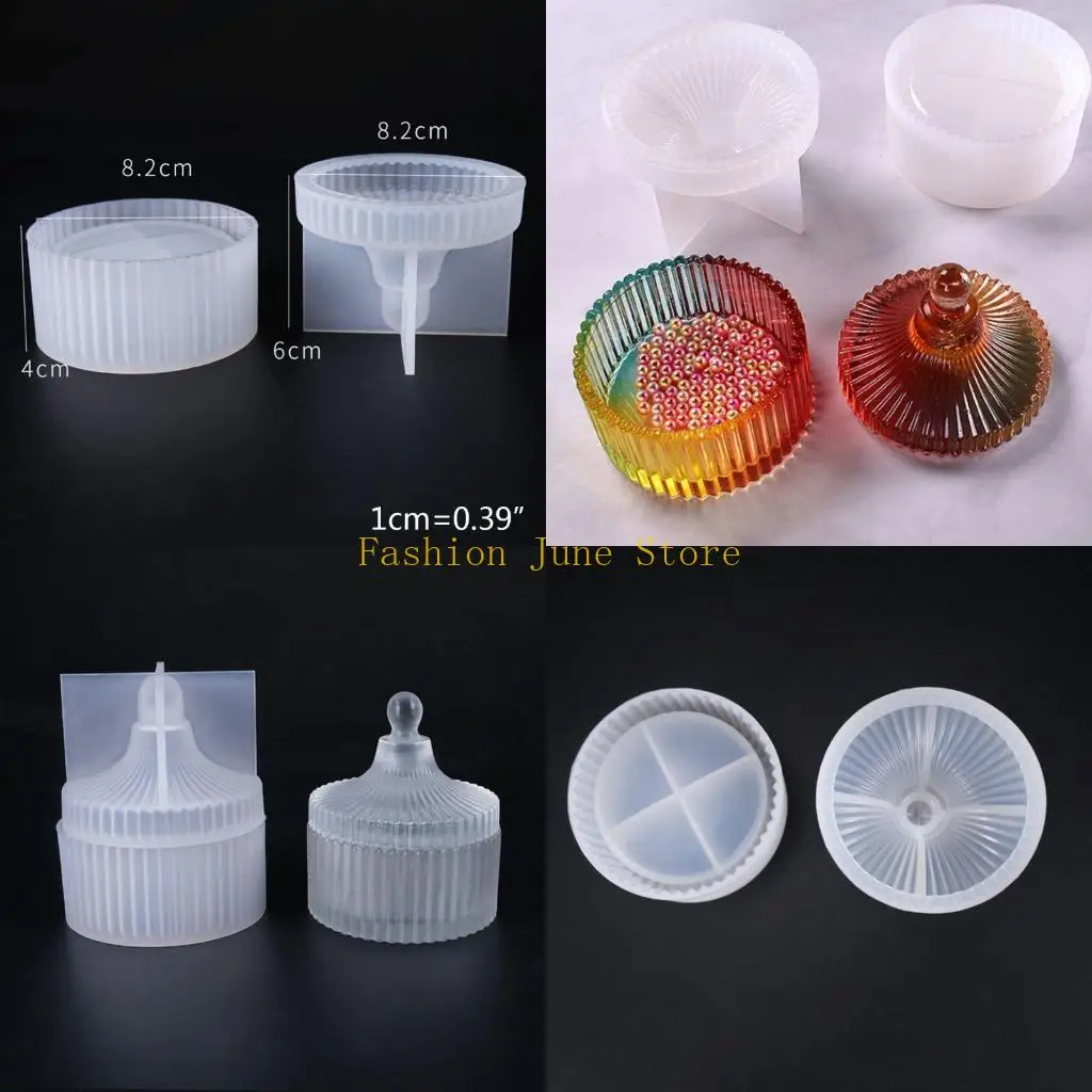 

N5KA Silicone Mold DIY Storage Box Making Crystal Epoxy Molds Round Stripe Jewelry Holder for Case