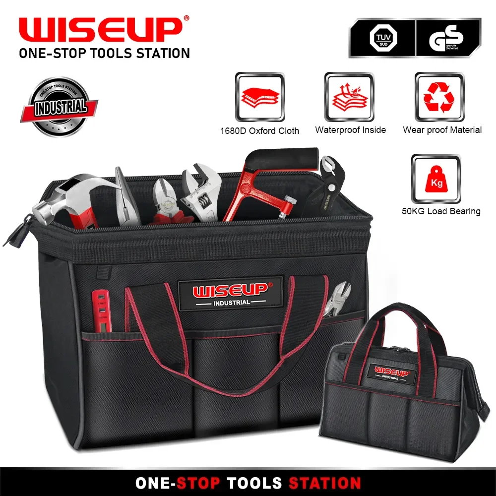 WISEUP Multi Function Waterproof Tool Bag 13L Large Capacity Portable Tool Handbag for Plumber and Electrician