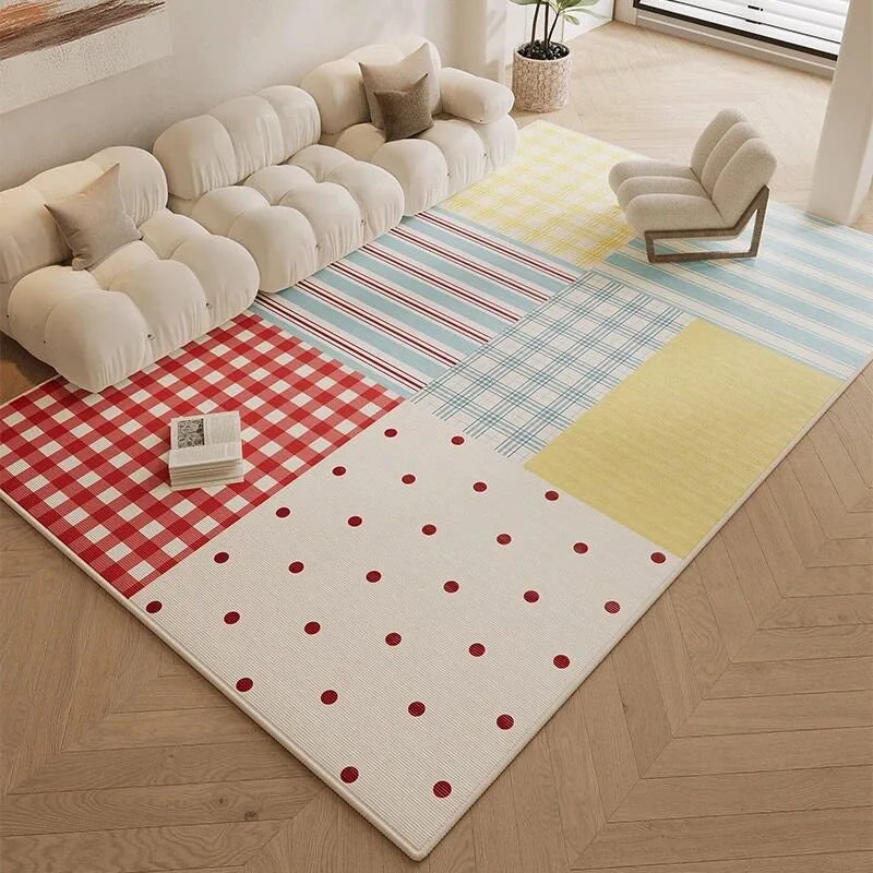 Dopamine Flowers Happy Polka Dots Living Room Carpet Large Area Sofa Rugoldable Machine Bedroom Bedside Non-slip Soft Floor Mat