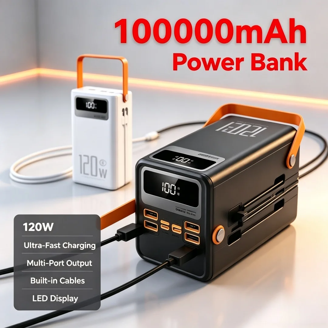 120W 30000-100000mAh Szybka Ładowarka Power Bank o Dużej Pojemności Zewnętrzny Zasilacz Mobilny Zewnętrzna Bateria Zapasowa do Kempingu