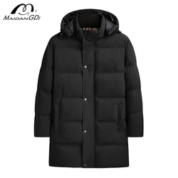 MAIDANGDI 2024 Winter New Solid Color Men Top and Coat Clothing Large Size Loose Thick Warm Long Cross Knee Hooded Cotton Jacket