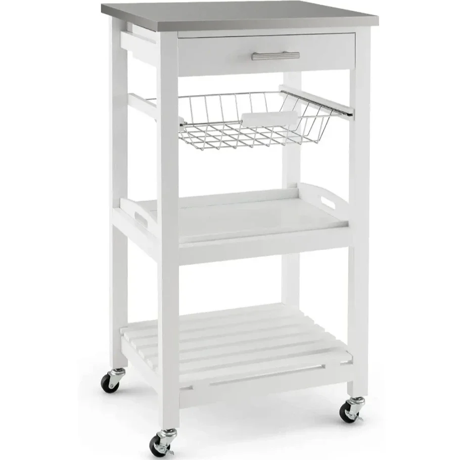 Carro de isla de cocina, carrito de cocina rodante con mesa de acero inoxidable, carrito de almacenamiento de utilidad, carrito de servicio para restaurante y Hotel con ingenio