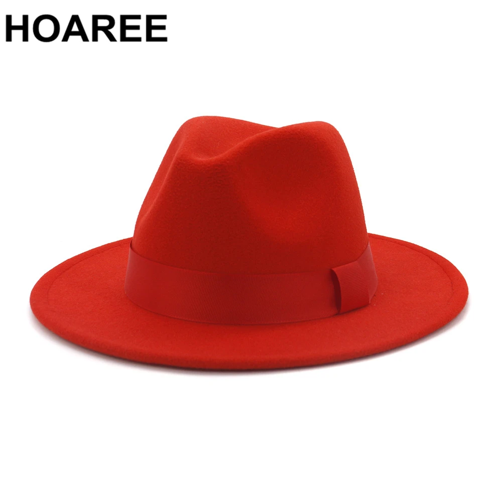 Hoaree chapéus de feltro de lã roxa jazz tipo fedora, chapéus com aba larga para homens e mulheres, estilo britânico, chapéu panamá formal, chapéu