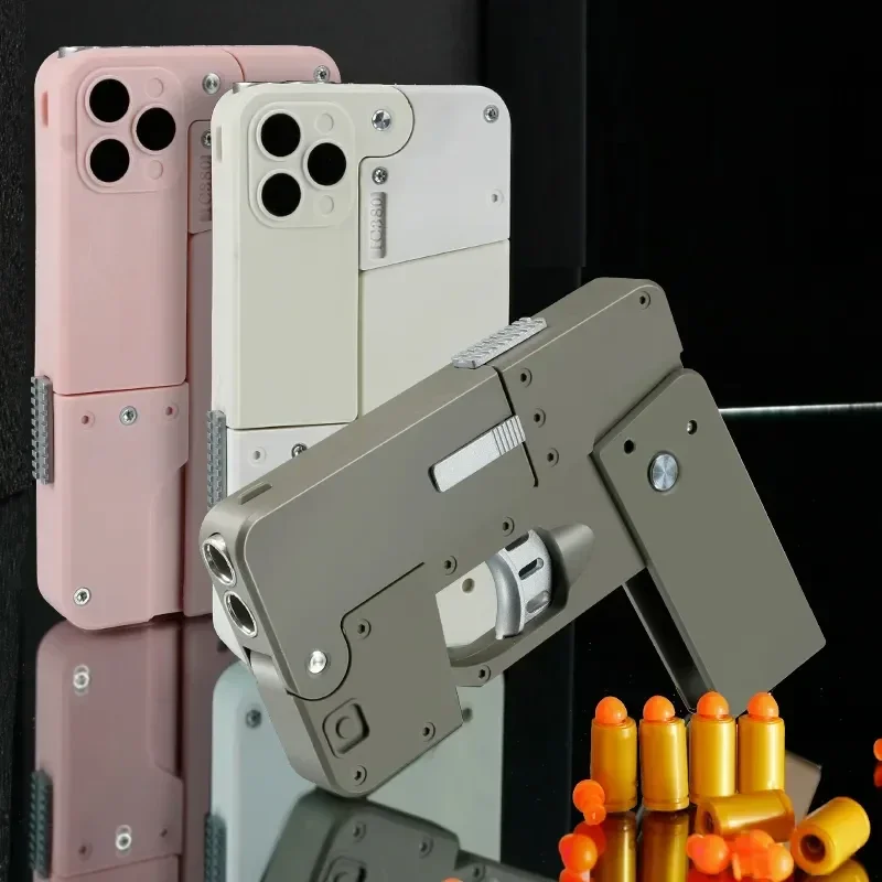 IC380 Folding Gun Toys Pistol Mobile Phone Model Bullet Shelling Cool Phone 14 Pro Max Gift Outdoor Game Sports Props Gifts