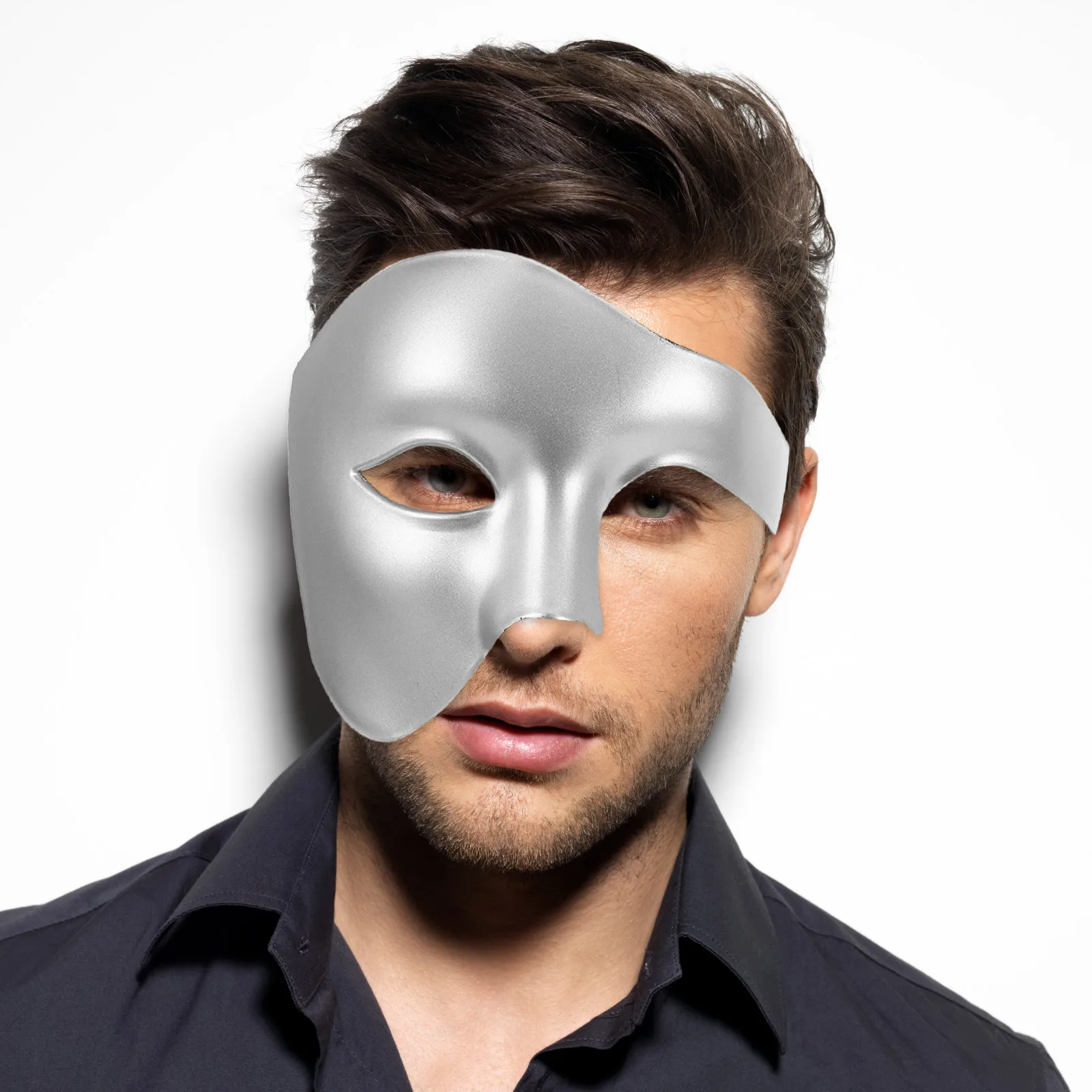 

Half Face Mask Costume Vintage Masquerade Masks for Men Adult Carnival Plastic Dress up Male Cosplay Halloween Realistic Prop