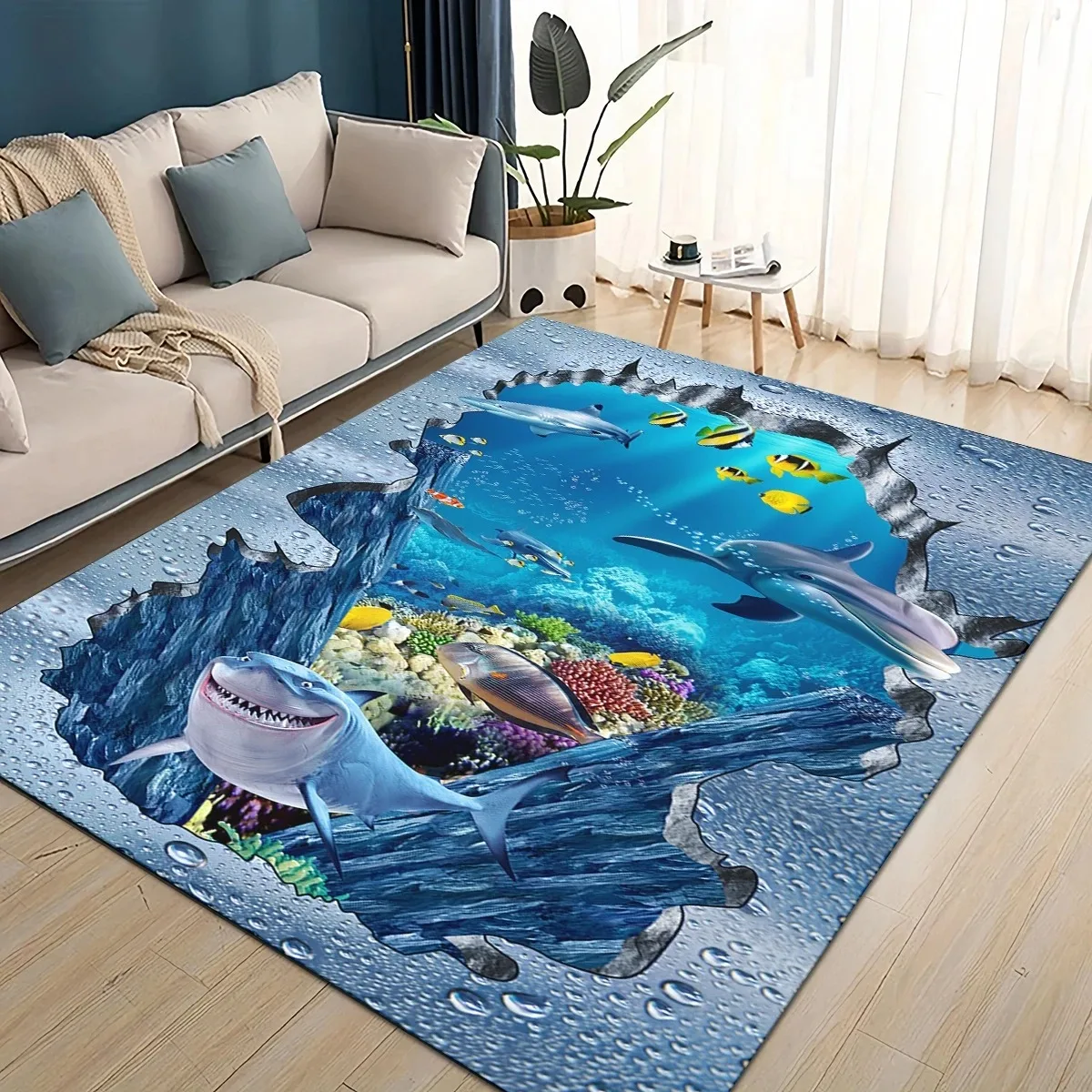 Various patterns Carpet 3D Illusion Underwater Dino Rug for Living Room Bedroom Home, Non-slip Floor Mat