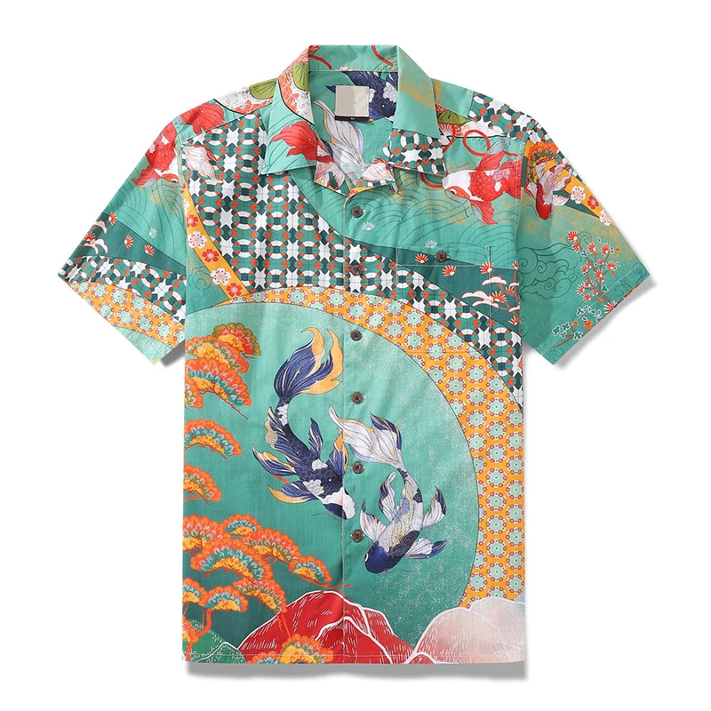 New Men\'s Shirts Hawaii Tropical Style Animal Print Short Sleeve Aloha Camisa Japanese Style Street Summer Oversized Casual Tops