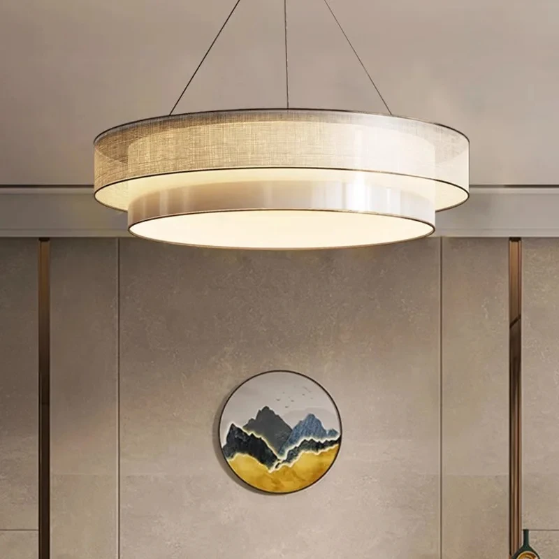 

CX021AU New Chinese Style Chandelier Living Room Bedroom Study Dining Room Lamp Zen Room Engineering Fabric Lighting Fixtures