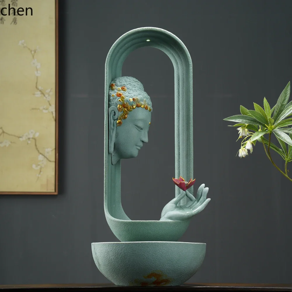 YFY  Zen simple flowing water fountain decoration creative desktop water feature Buddha head living room circulating water