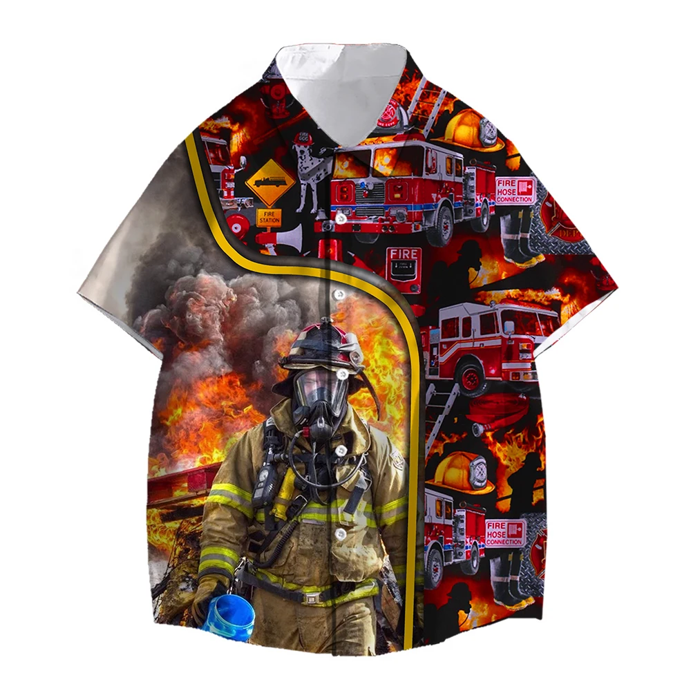 SONSPEE Summer Men Cool Shirt 3D Print Firefighter Fireman Short Sleeve Top Women's Casual Fashion Streetwear Oversized Blouse