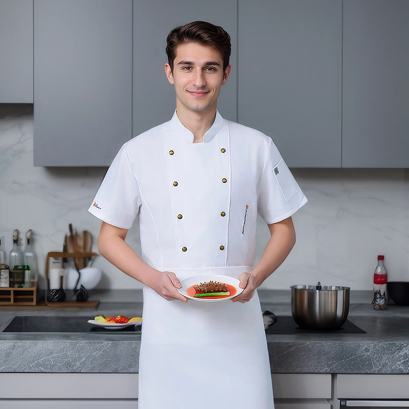 Summer men short sleeve Breathable Chef Jacket Kitchen work uniform Restaurant Chef coat white apron work clothes Chef shorts