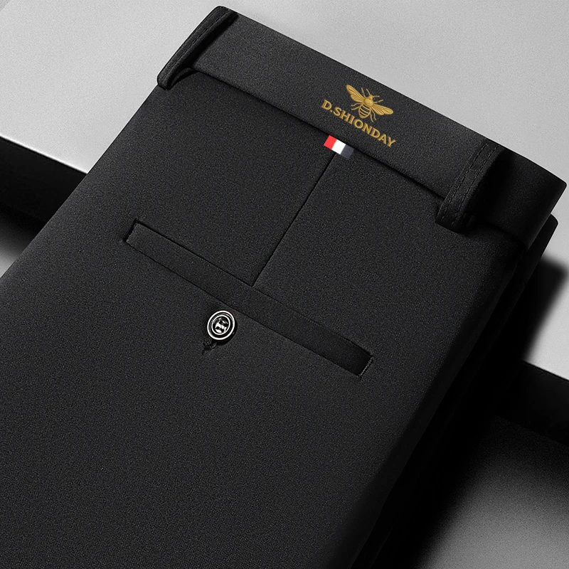 

Мужские роскошные брюки с вышивкой пчелы, деловые повседневные, с высокой эластичностью, облегающие, для офиса