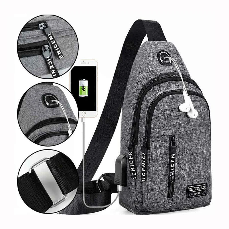 Travel Men\'s Handbags Multifunctional USB Chest Bag Designer Messenger Crossbody Bags Water-Proof Shoulder Bag Sports Back Pack