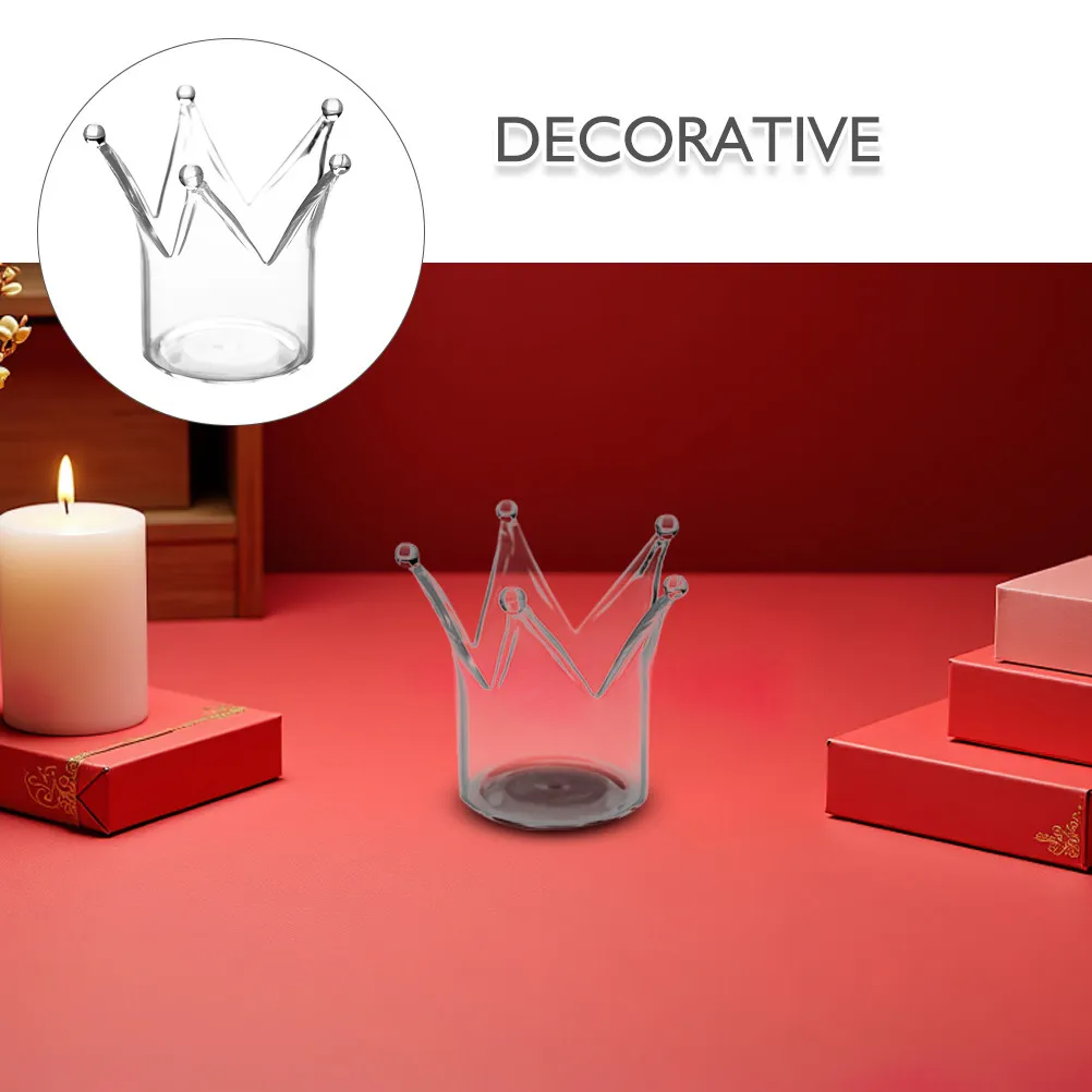 1Pcs Creative Crown Shaped Glass Holder Home Decoration Romantic Candlestick Table Centerpiece Dining Room Living Room