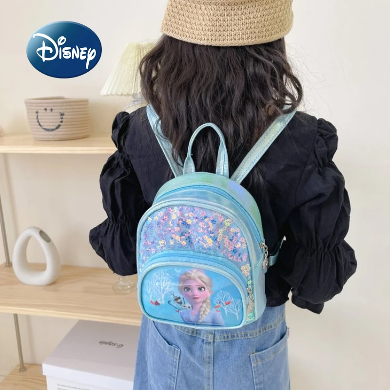 Disney 2022 New Girls Backpack Frozen Elsa Princess Girls School Bag Sequins Fashion High Quality Cartoon Cute Children Backpack