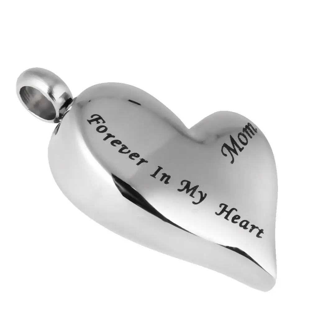 Urn Necklace Pendant Stainless Steel Heart Cremation Pendant Openable Ash Holder Charm Keepsake for Mom Memory Jewelry