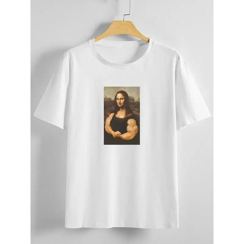 

Funny Mona Lisa Muscle T-Shirt Renaissance Art Gym Lover Graphic Tee Unisex Summer Casual Short Sleeve Humor Workout Top