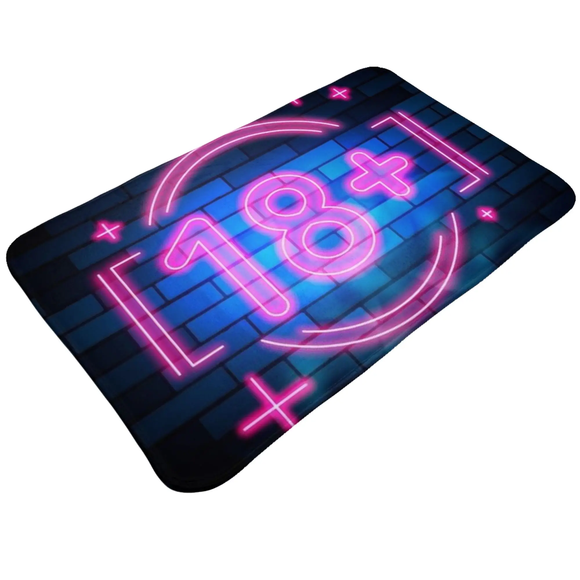 Pink Neon 18 Plus Warning Sign Graphic Doormat Bath Living Room Mat  Absorbent Home Decor