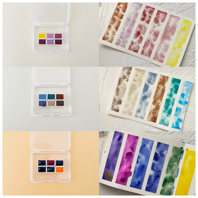 Kusakabe Artist Transparent Watercolor Paint 6 Colors 0.5ml Set Single Pigment Mineral Granulating Watercolor for Art Painting
