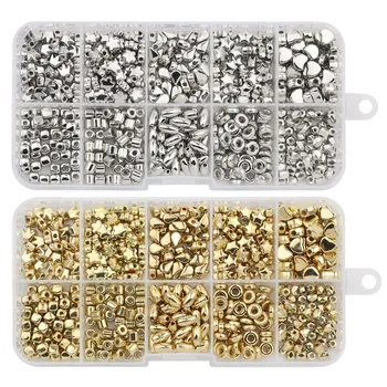500 pçs 10 estilo coroa estrela coração espaçador ccb ouro prata banhado kit diy conjunto caixa contas soltas para fazer jóias encontrar pulseiras