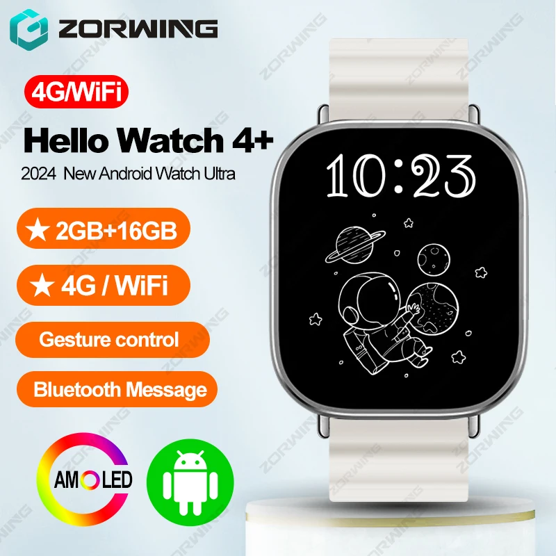 

Hello Watch 4+ Android Smart Watch Men AMOLED 2GB+16GB 4G WiFi SIM Card GPS NFC Compass Download Apps Sport Smartwatch Utlra New