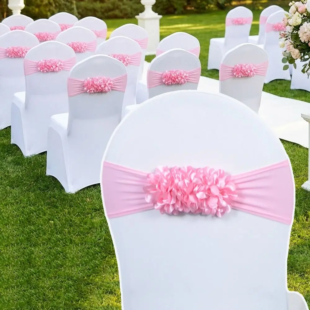 Gauze Flower Knot Wedding Chair Covers Back Elastic Sash Slipcover Design Universal Chair Cover Party Event Decor