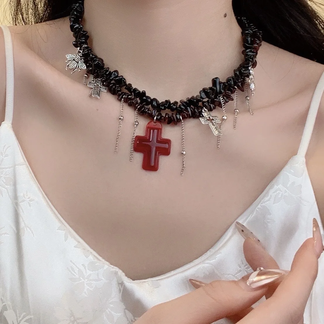 

Gothic Cross Tassels Pendant Necklace Vintage Gothic Jewelry Goth Baroque Necklaces For Women Jewelry Accessorie Festivals Gift