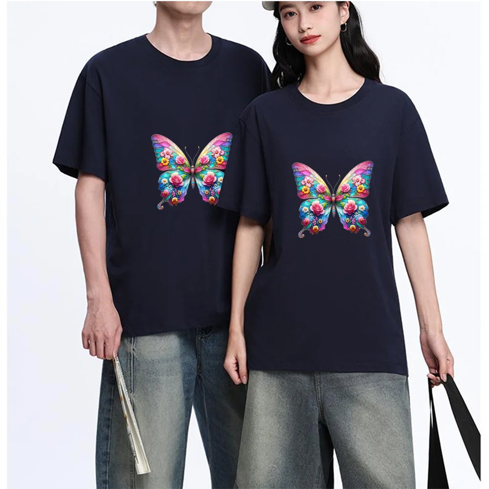 Colorful Butterfly Floral Printed T Shirt Breathable Fabric S-XXL Personalized Custom Casual Short Sleeve Tee Aesthetic Graphic