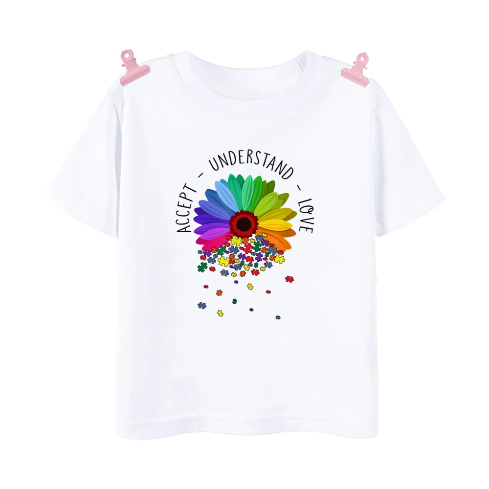 Love Need No Words Print T-shirt Tops Autism Awareness Shirt Autism Kids TShirt Puzzle Piece Autism T Shirt Gifts for Children