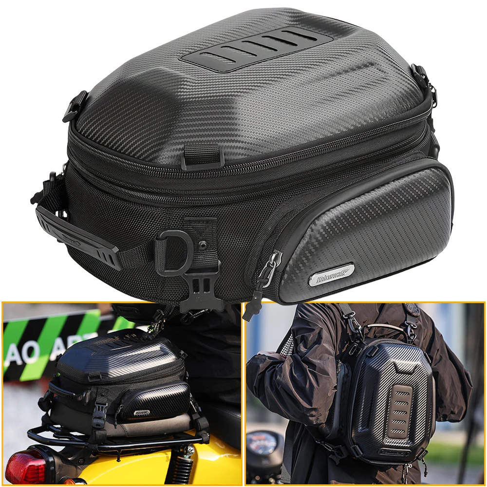 Motorcycle Back Seat Bag Waterproof Motorbike Tail Bag 12L-18L Expandable Hardshell Moto Trunk Travel Riding Backpack