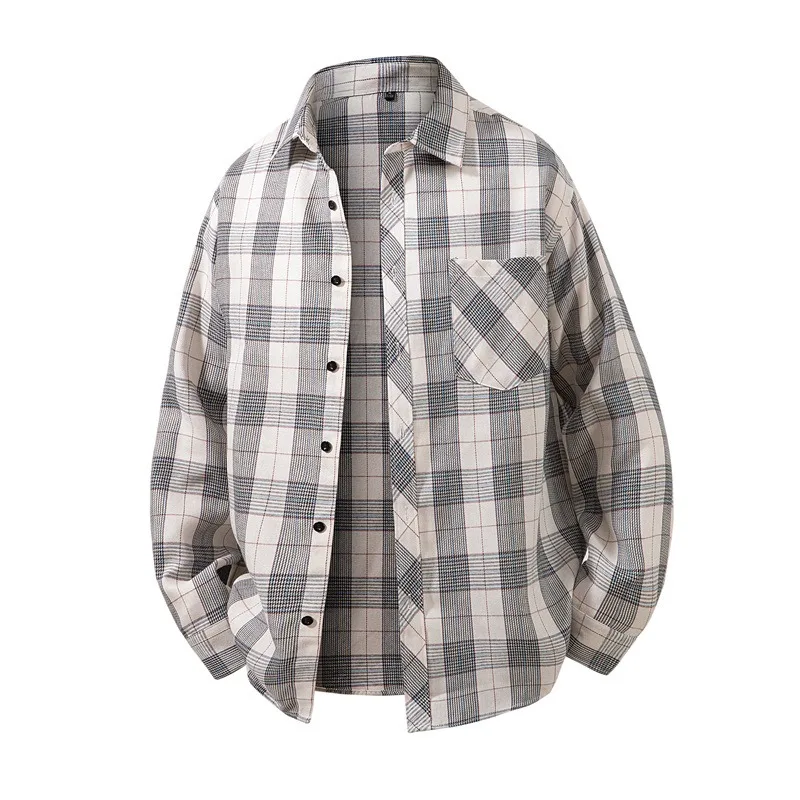 Men's Oversized Plaid Flannel Shirt Long Sleeve Button Down Casual Checkered Shirt with Chest Pocket