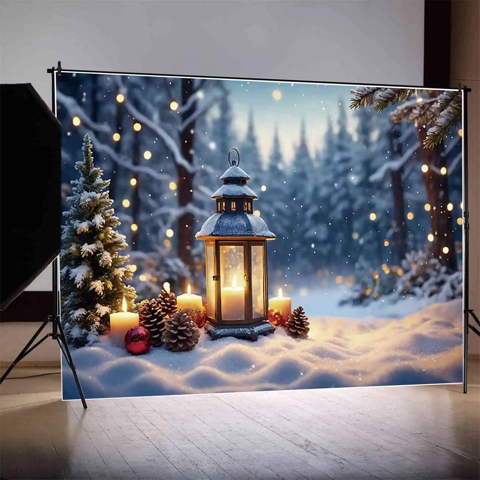 MOON.QG 크리스마스 겨울 사진 배경 눈 소나무 조명 램프 Photozone 배경 어린이 사진 스튜디오 액세서리
