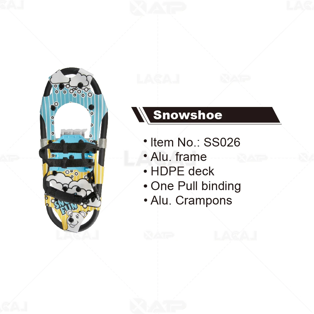 Customize Logo 7*16 One Pull Binding Aluminum Frame Children Mini Cartoon Light Walking Snowshoes For Kids Winter Hiking