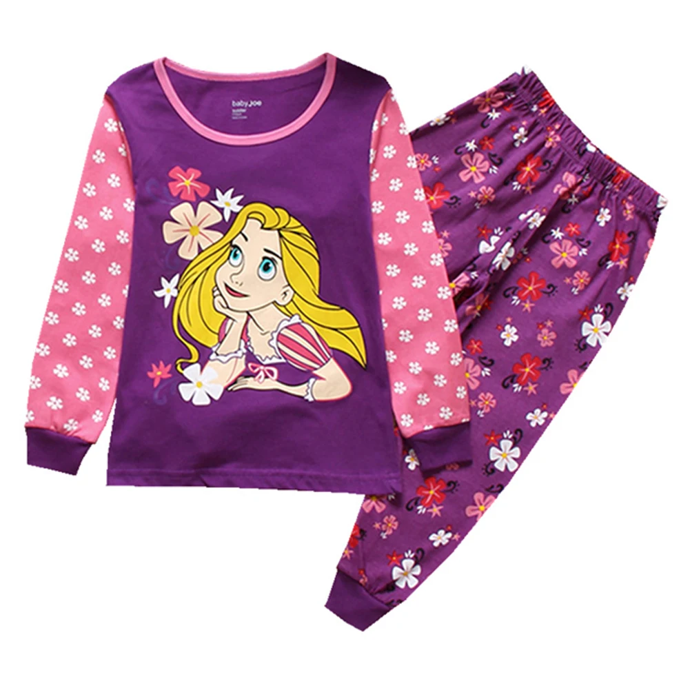 Conjuntos de ropa de dormir para niños, pijamas de algodón para niñas pequeñas, ropa de dormir de dibujos animados Sophia, Rapunzel, primavera y