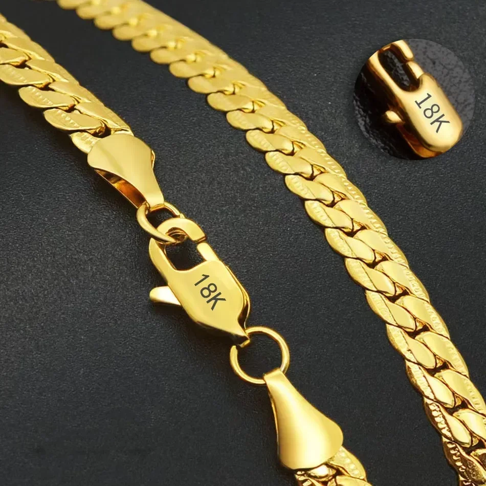 

Hot 925 Sterling Silver 5mm 18K Gold Full Sideways Figaro Chain Necklace For Woman Man Fashion Wedding Accessories Jewelry Gifts