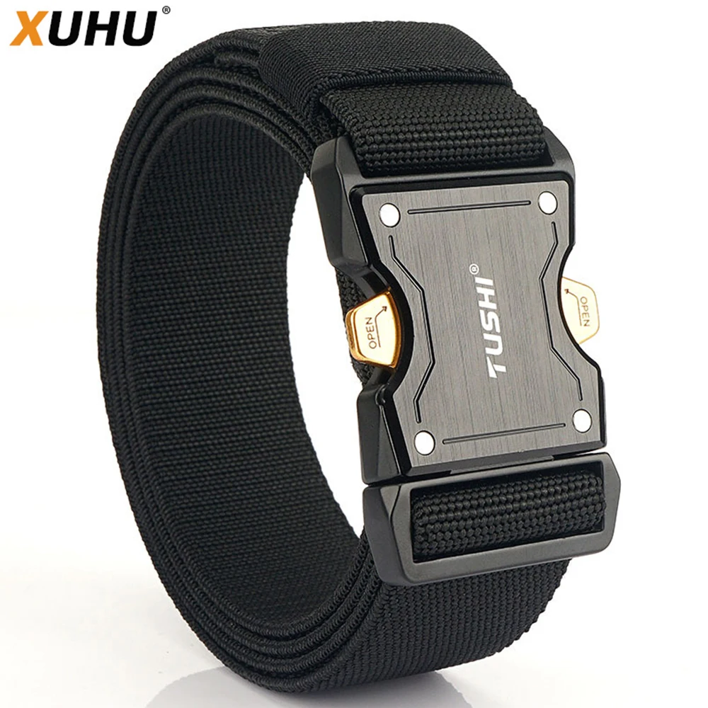 XUHU Army Style Combat Belts Quick Release Tactical Belt Fashion Black Men Canvas Military Waistband Outdoor Hunting Cycling