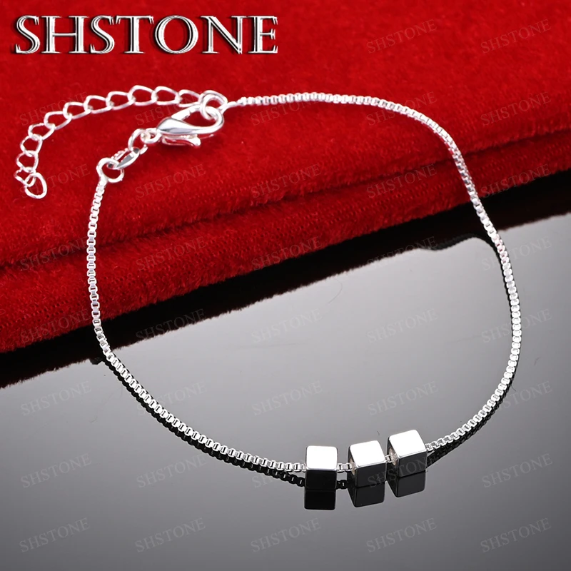 925 Sterling Silver Slide Square Box Chain Bracelets For Women Party Wedding Engagement Jewelry Cute Birthday Gift