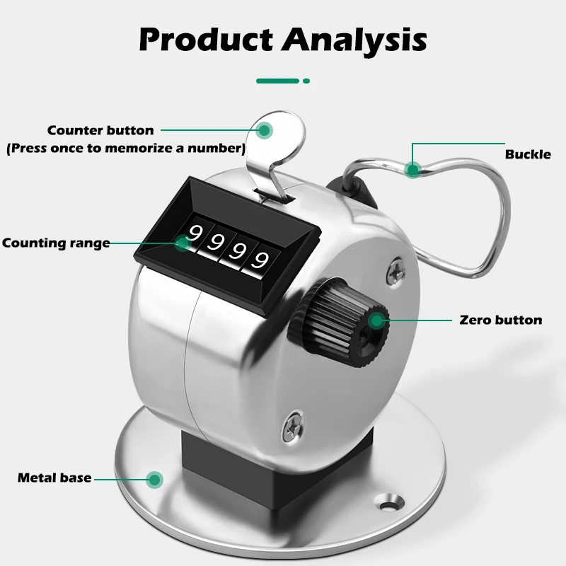  4‑Digit Metal Tally Counter Mechanical Hand Clicker 0‑9999 Resettable for Warehouse People Counting Golf Foot Traffic Cargo