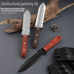 Outdoor wooden handle soil loosener tool, multi-function size standard planting, flower and vegetable garden art