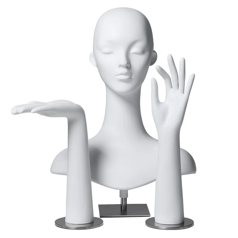 White Gold or Silver Female Mannequin Head with Hands For  Jewelry Display Stand Hat Wig Scarf Bracket